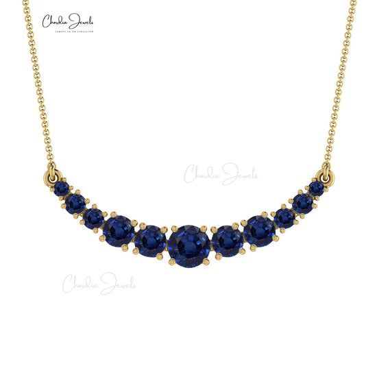 Load image into Gallery viewer, Genuine Blue Sapphire Necklace, 14k Solid Gold Gemstone Necklace, 1.19 Carat Round Faceted September Birthstone Necklace, Wedding Necklace Gift for Her
