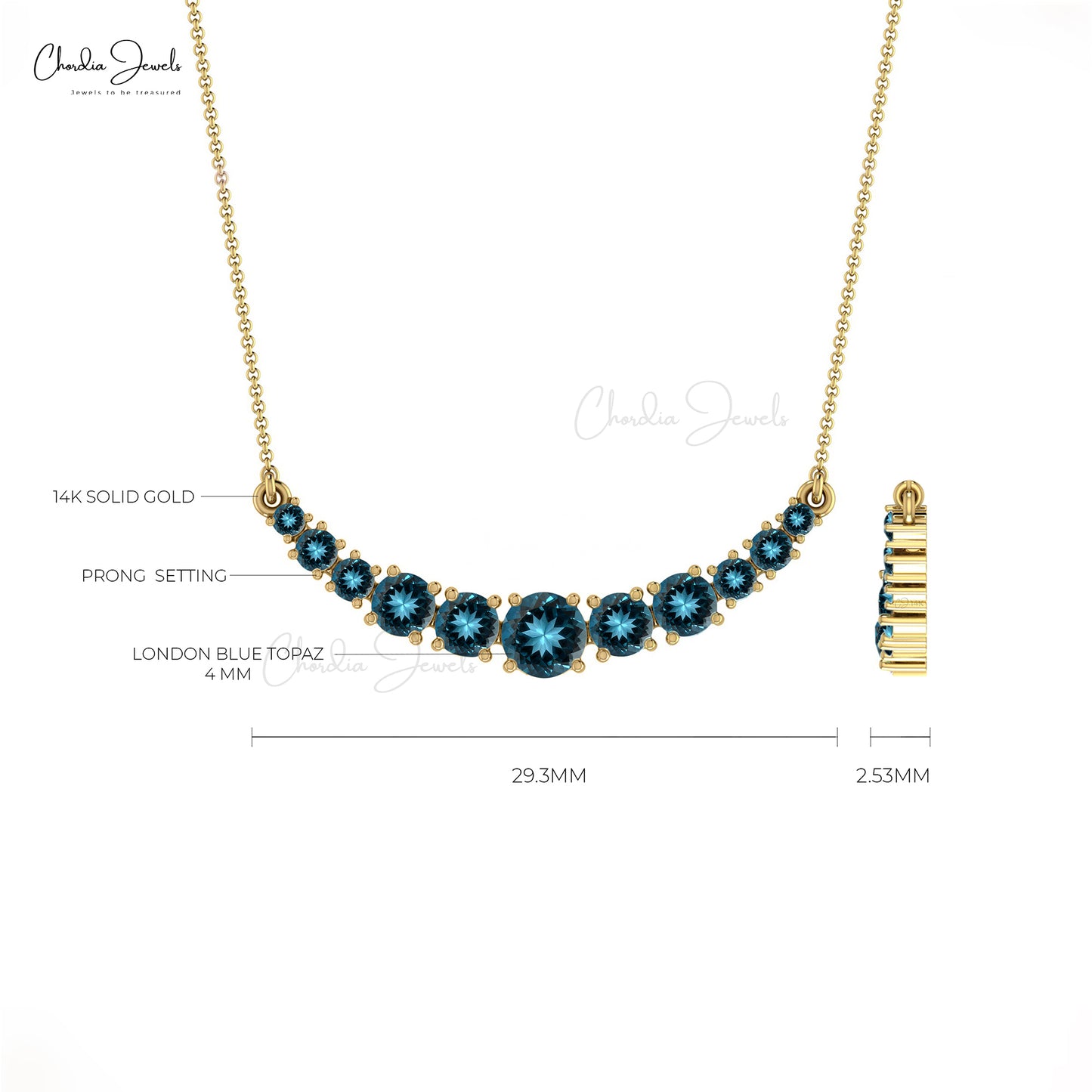 Natural London Blue Topaz Necklace, December Birthstone Necklace, 1.19 Carat Round Faceted Gemstone Necklace, Wedding Gift for Her