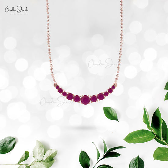 0.79Ct Burma Ruby Statement Necklace In 14k Solid Gold Prong Set Chain Necklace