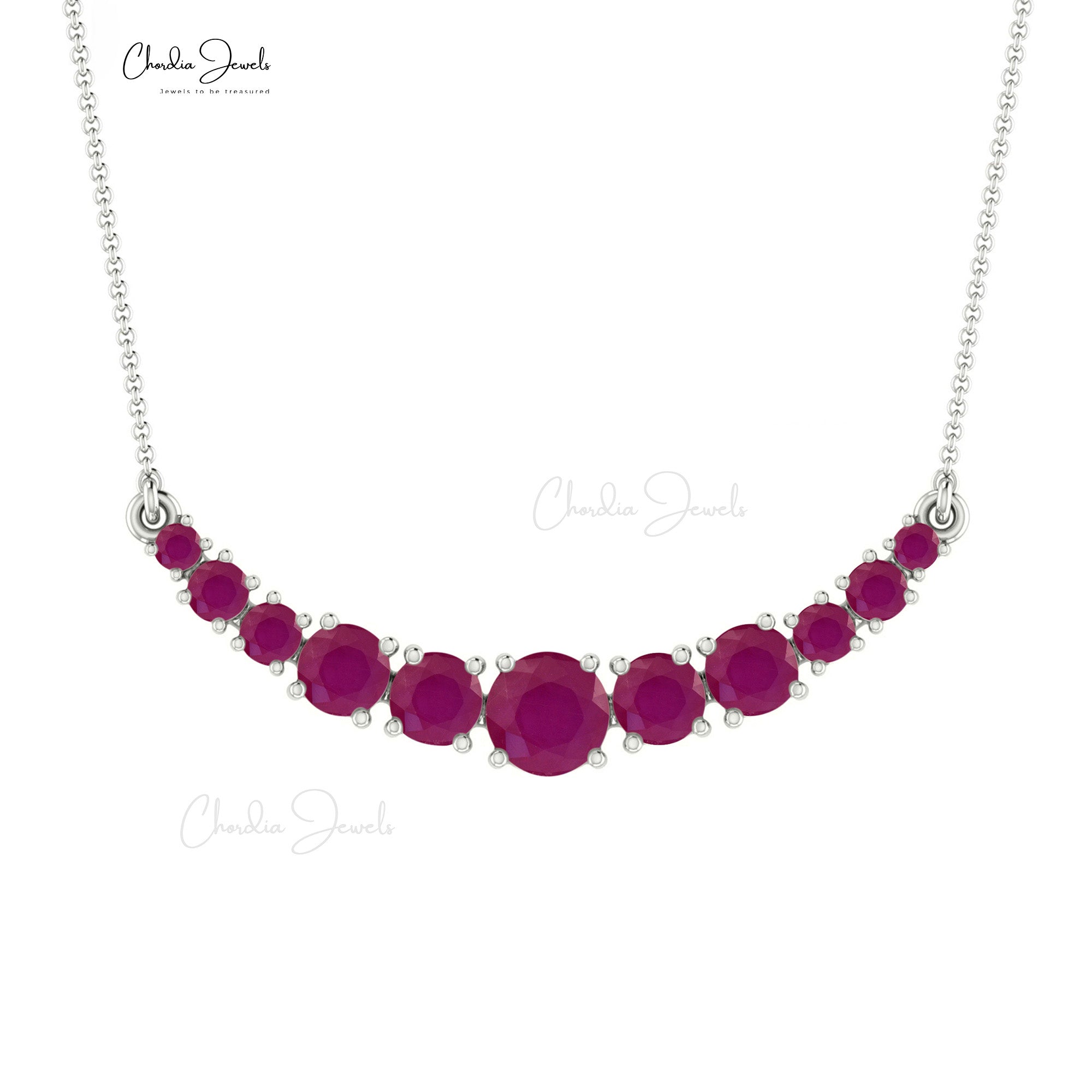 Bright Ruby Heart Tennis Necklace