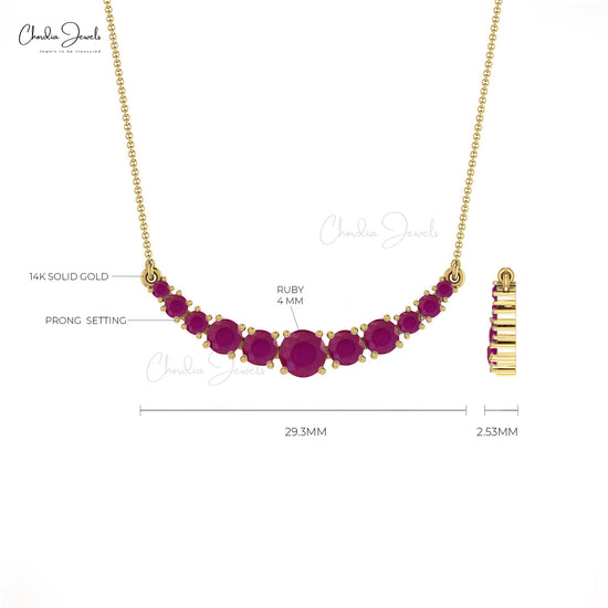 Natural Ruby Necklace, 14k Solid Gold Statement Necklace