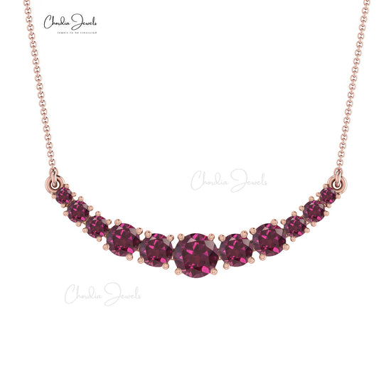 Load image into Gallery viewer, 1.35 Carat Natural Rhodolite Garnet Necklace, January Birthstone Handmade Necklace, 14k Solid Gold Round Gemstone Necklace Gift for Her
