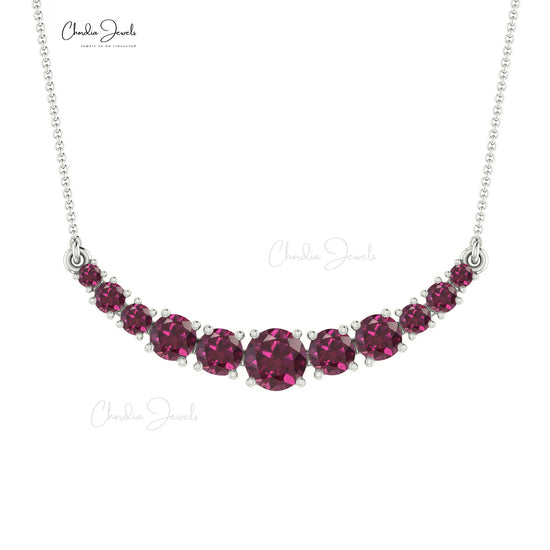 1.35 Carat Natural Rhodolite Garnet Necklace, January Birthstone Handmade Necklace, 14k Solid Gold Round Gemstone Necklace Gift for Her