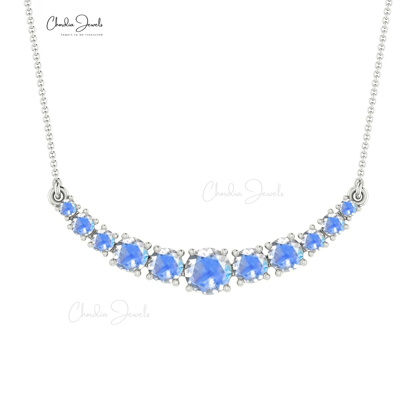 Solid 14k Gold Statement Necklace With 4mm Round Moonstone Necklaces For Her