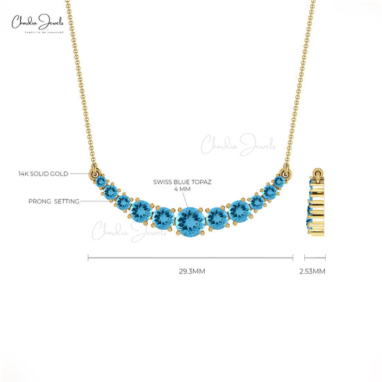 Load image into Gallery viewer, Natural Swiss Blue Topaz Necklace, 14k Solid Gold Round Gemstone Necklace, 1.10 Carat December Birthstone Handmade Necklace Gift for Wife
