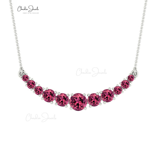 Statement Necklace With Natural 1.2ct Pink Tourmaline 14k Solid Gold Prong Set Handcrafted Necklace