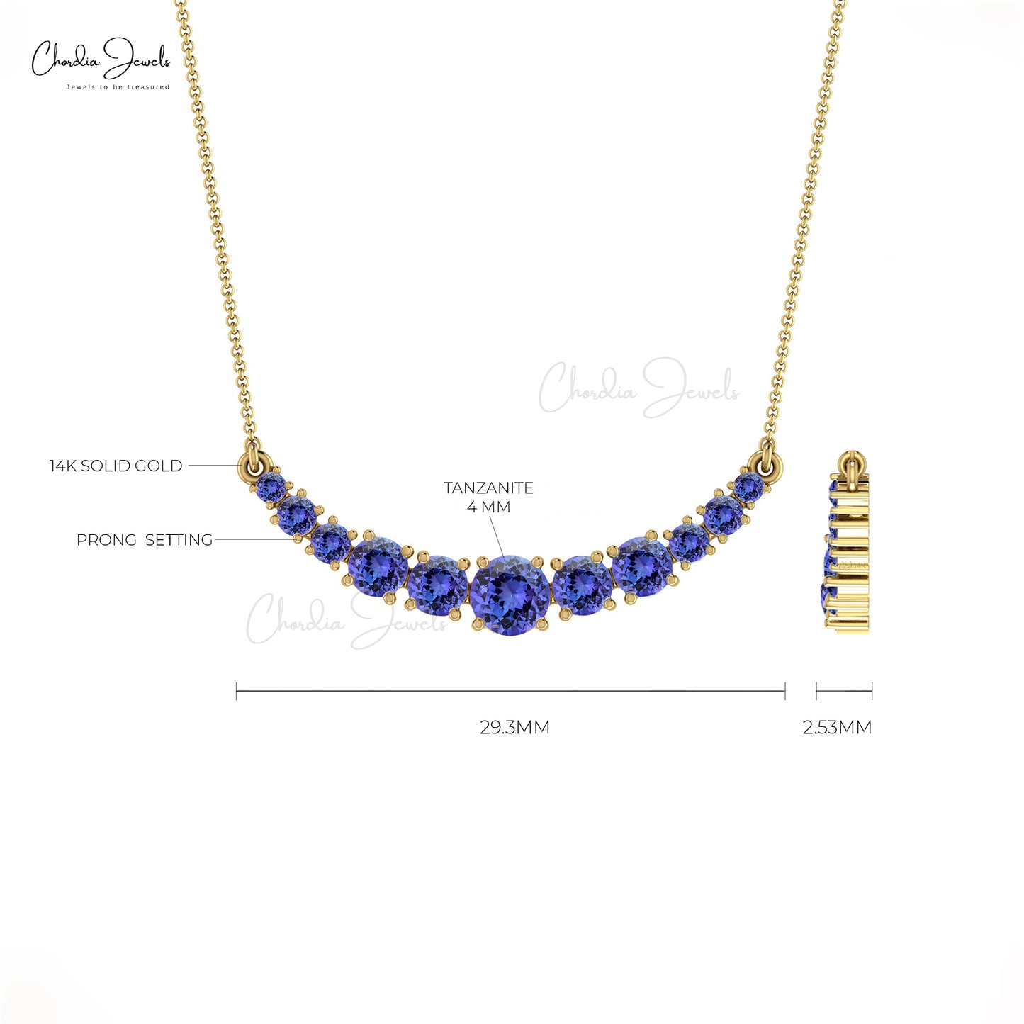 Real 14k Gold December Birthstone Statement Necklace For Her Natural Tanzanite 0.87 Ct 4-Prong Set Gemstone Light Weight Jewelry