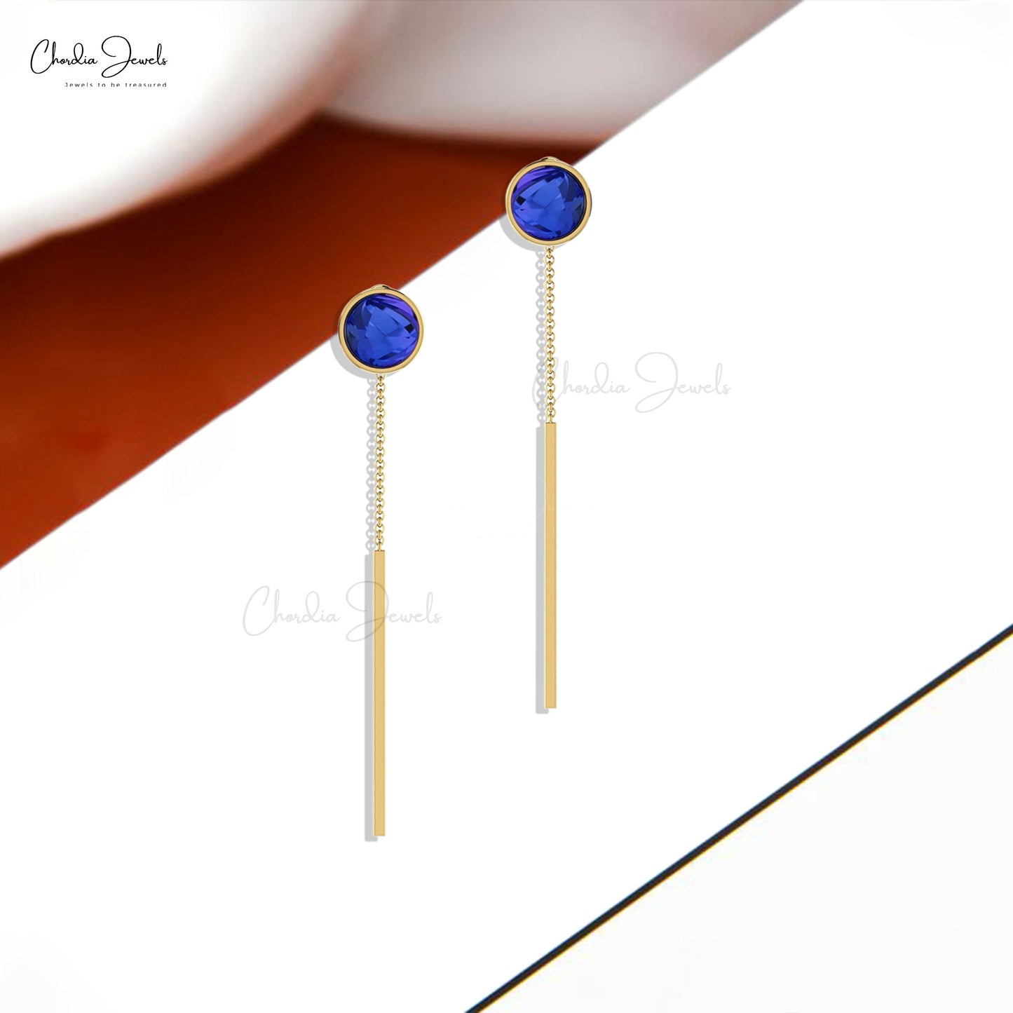 Load image into Gallery viewer, AAA Quality 4mm Round Cabochon Cut Natural Tanzanite Threader Earrings With Push Back 14k Real Gold December Birthstone Fine Jewelry For Gift
