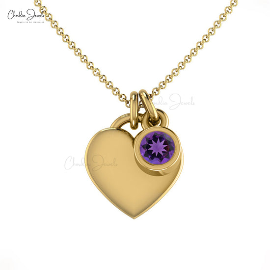 Natural Amethyst Necklace, 14k Solid Gold Heart Shape Necklace, February Birthstone Necklace