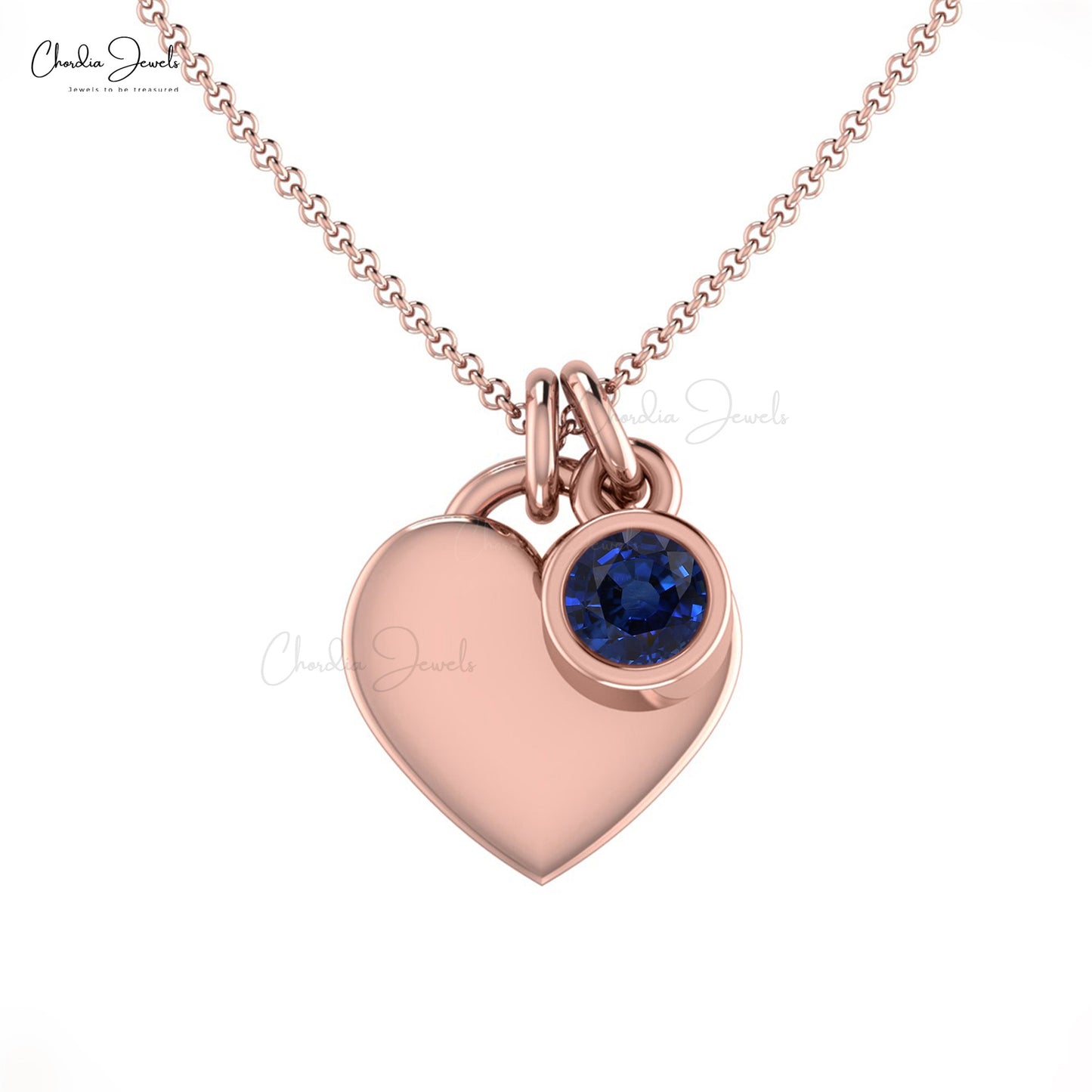 Single Gemstone Charm In 14k Solid Gold Blue Sapphire Heart Shaped Women Necklace