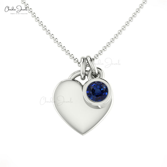 Single Gemstone Charm In 14k Solid Gold Blue Sapphire Heart Shaped Women Necklace