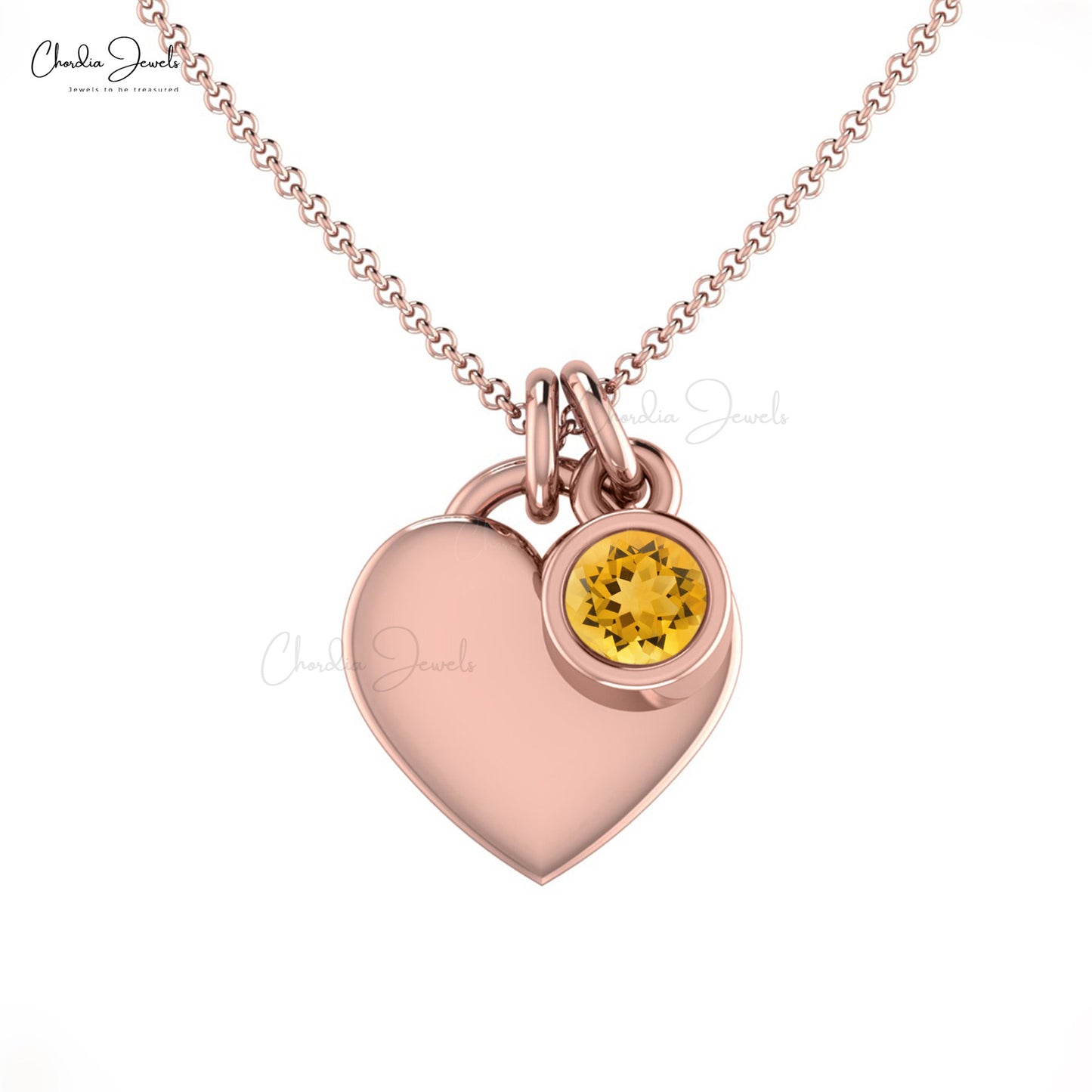 Load image into Gallery viewer, Natural Citrine Necklace, 3mm Round Gemstone Heart Shape Necklace, 14k Solid Gold November Birthstone Necklace, Anniversary Gift for Her
