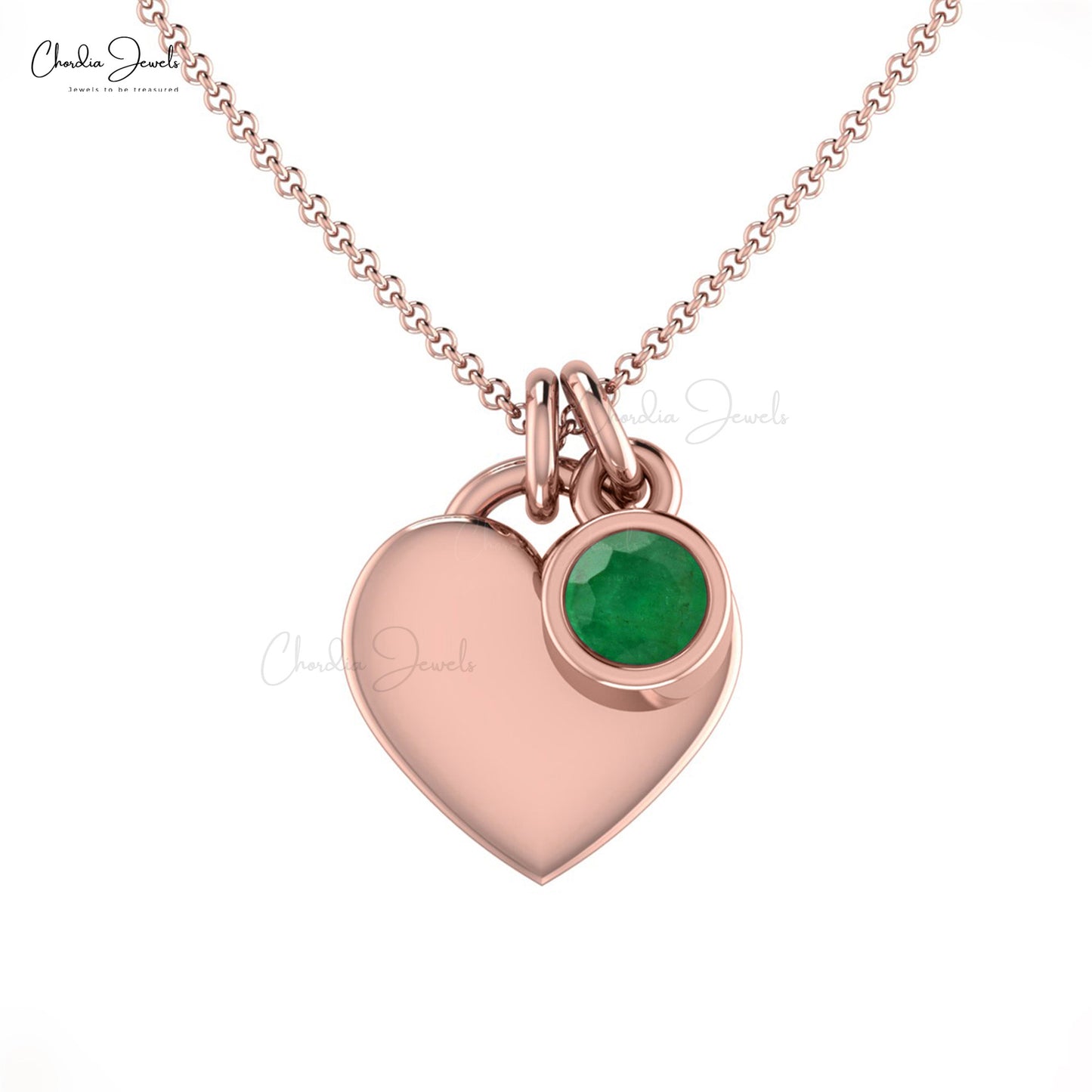 Bezel Set 0.1ct Emerald Heart Necklace 14K Solid Gold Dainty Solitaire Necklace For Mom