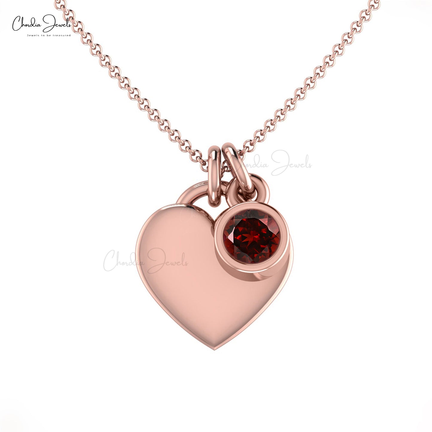 Natural Garnet Heart Charm Necklace In 14k Solid Gold
