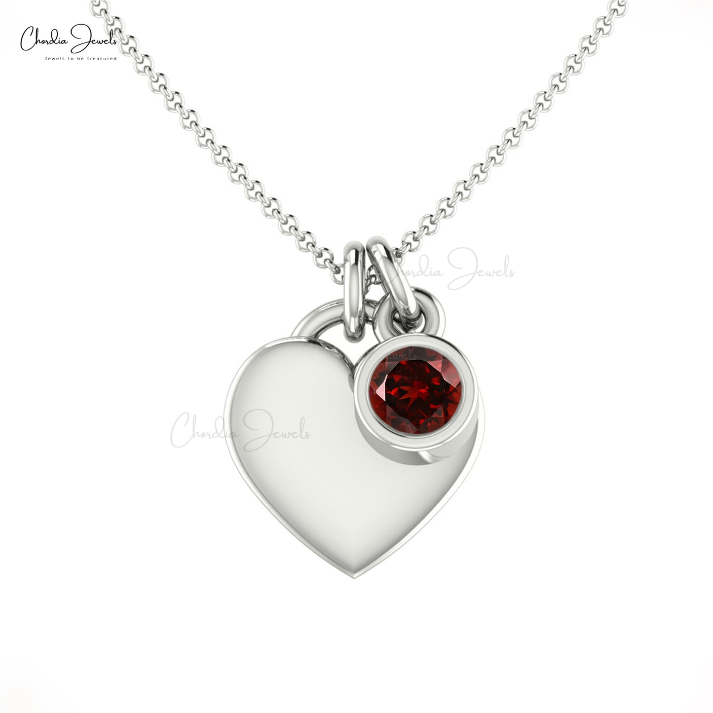 Natural Garnet Heart Charm Necklace In 14k Solid Gold