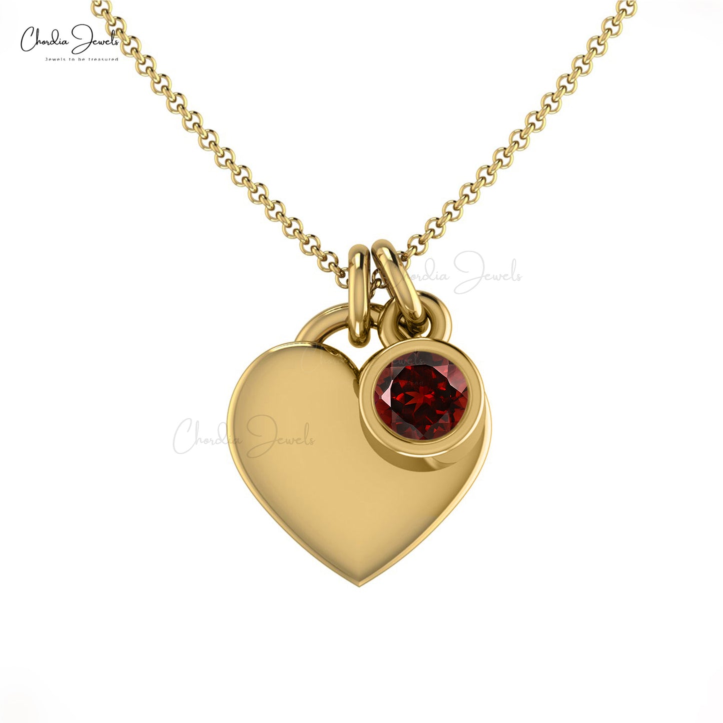 Load image into Gallery viewer, Solid 14k Gold Heart Charm Necklace with Bezel Set Solitaire Garnet
