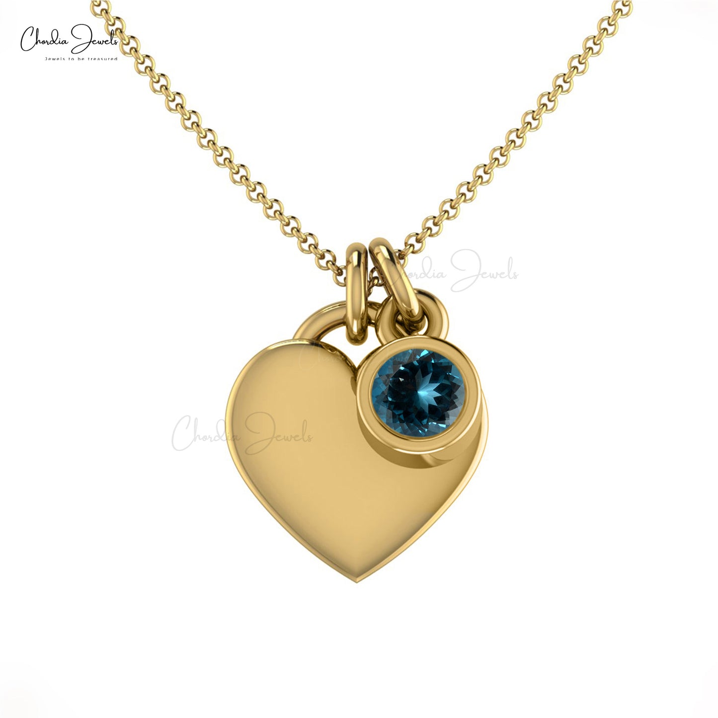 Load image into Gallery viewer, Natural London Blue Topaz Necklace, 3mm Round December Birthstone Necklace, 14k Solid Gold Heart Shape Necklace Gift for Her
