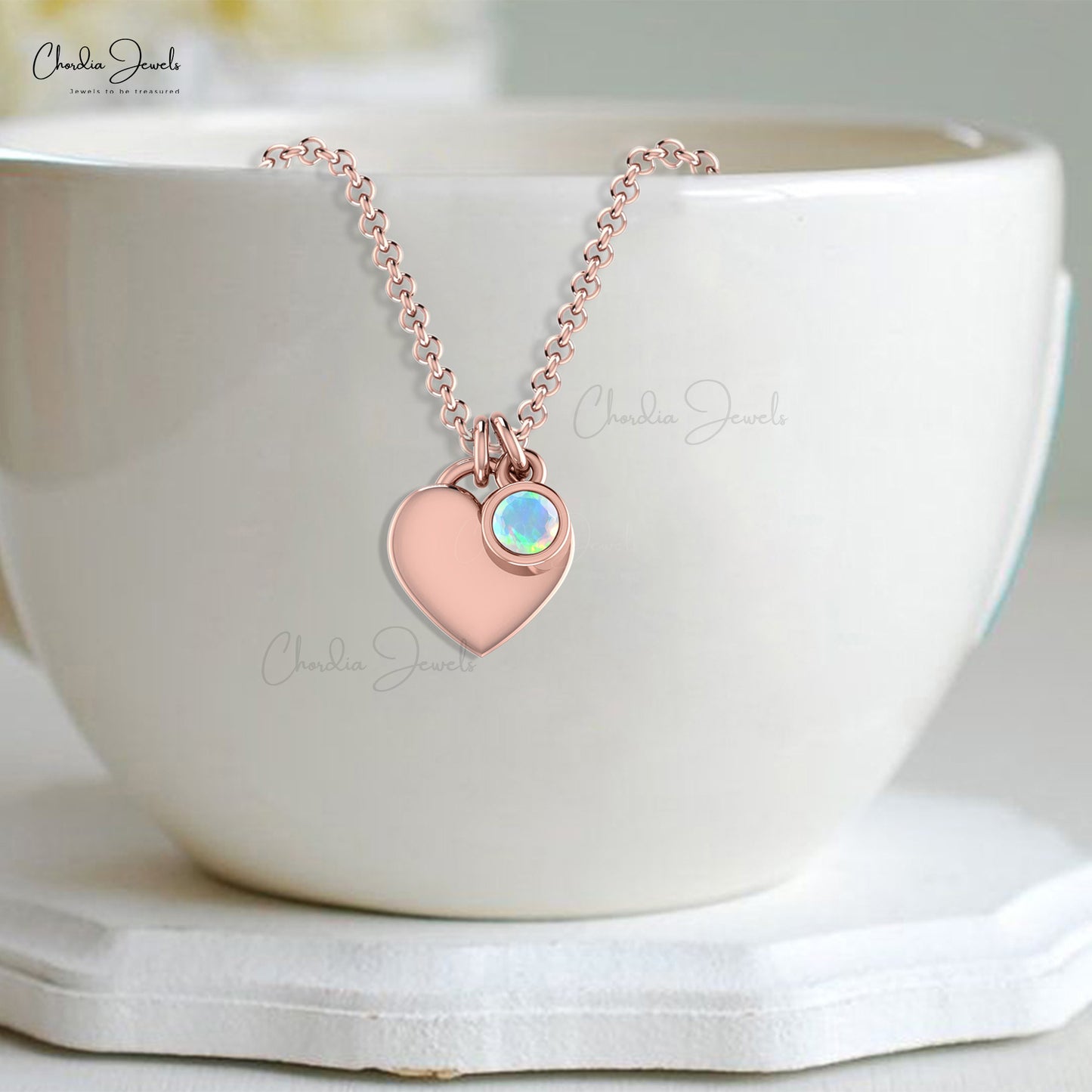 Solitaire Heart Shape Necklace With 3mm Fire Opal Birthstone 14k Real Gold Necklaces