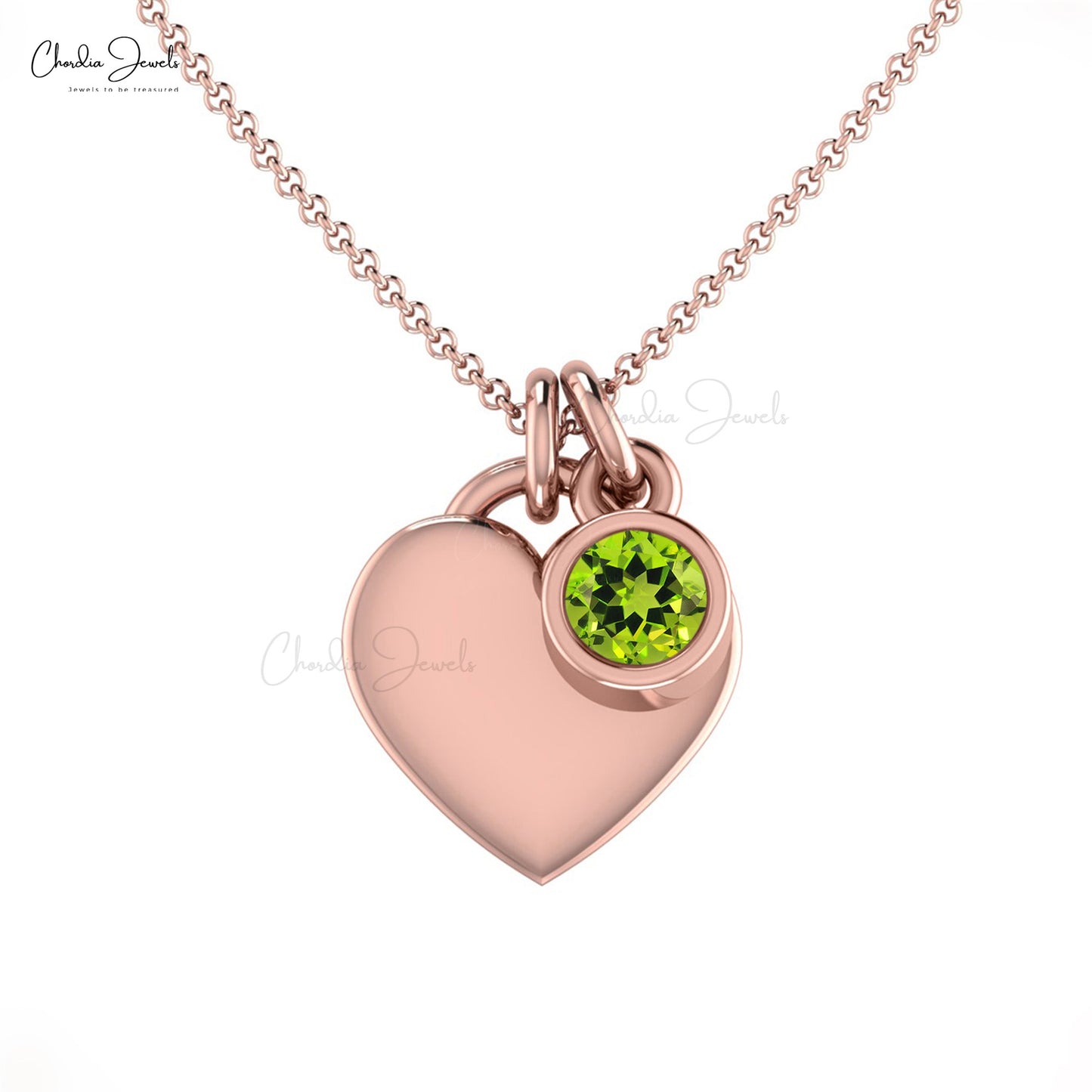 Round Peridot Solitaire Necklace In 14k Solid Gold Minimalist Heart Shaped Necklace For Wedding Gift