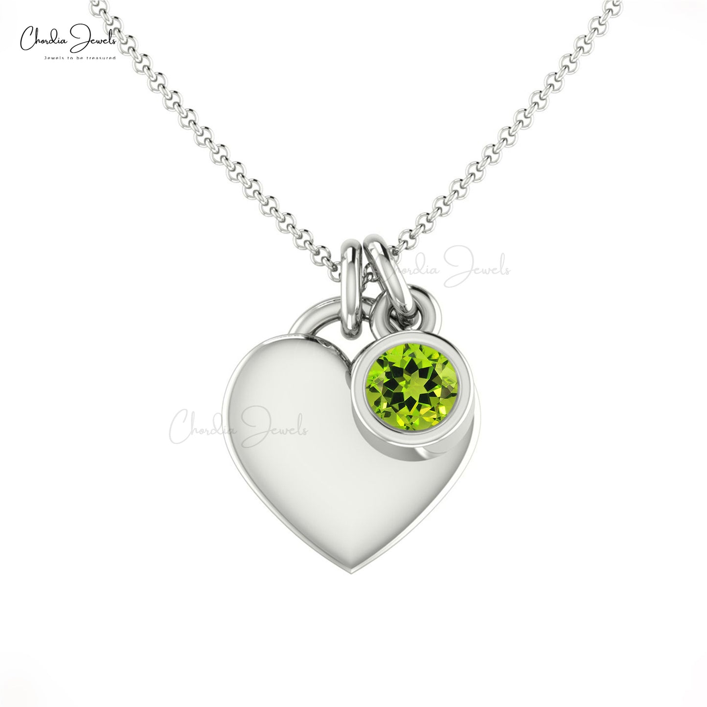 Round Peridot Solitaire Necklace In 14k Solid Gold Minimalist Heart Shaped Necklace For Wedding Gift