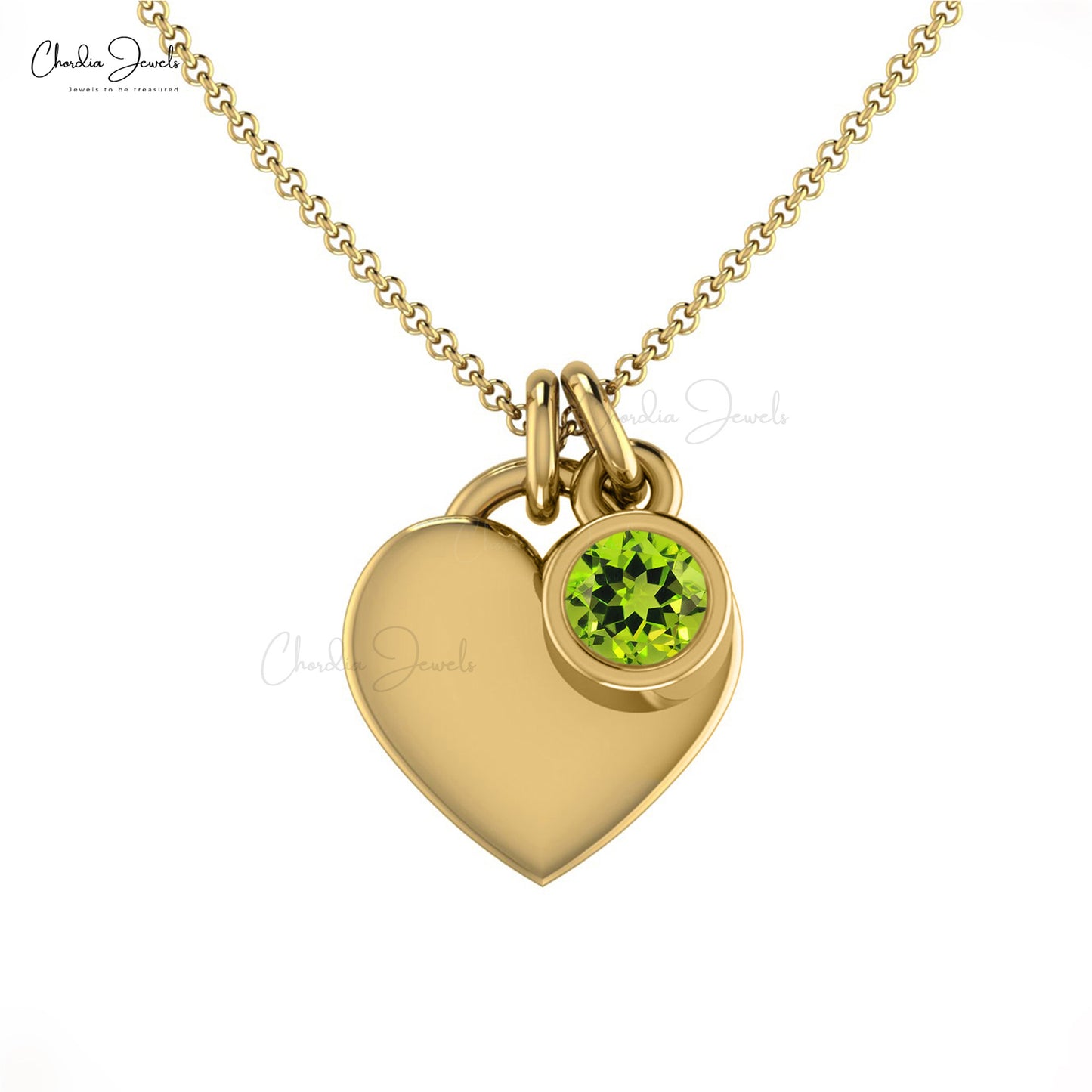 Round Peridot Solitaire Necklace In 14k Solid Gold Minimalist Heart Shaped Necklace For Wedding Gift