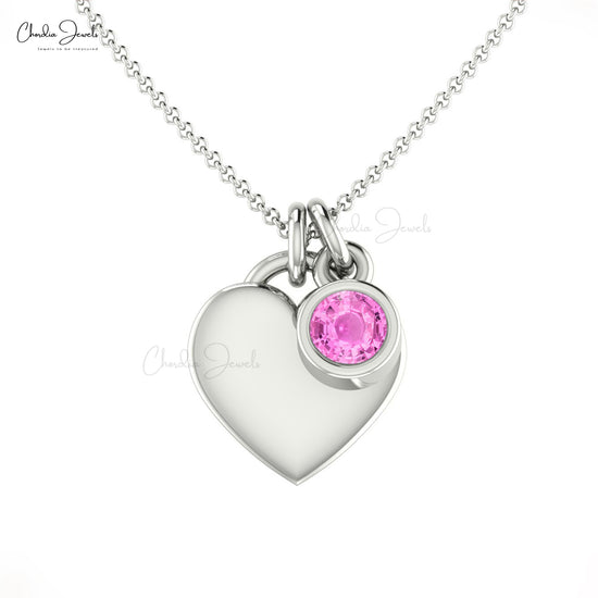 Bezel Set 0.17ct Pink Sapphire Heart Necklace 14k Real Gold Light Weight Solitaire Necklace