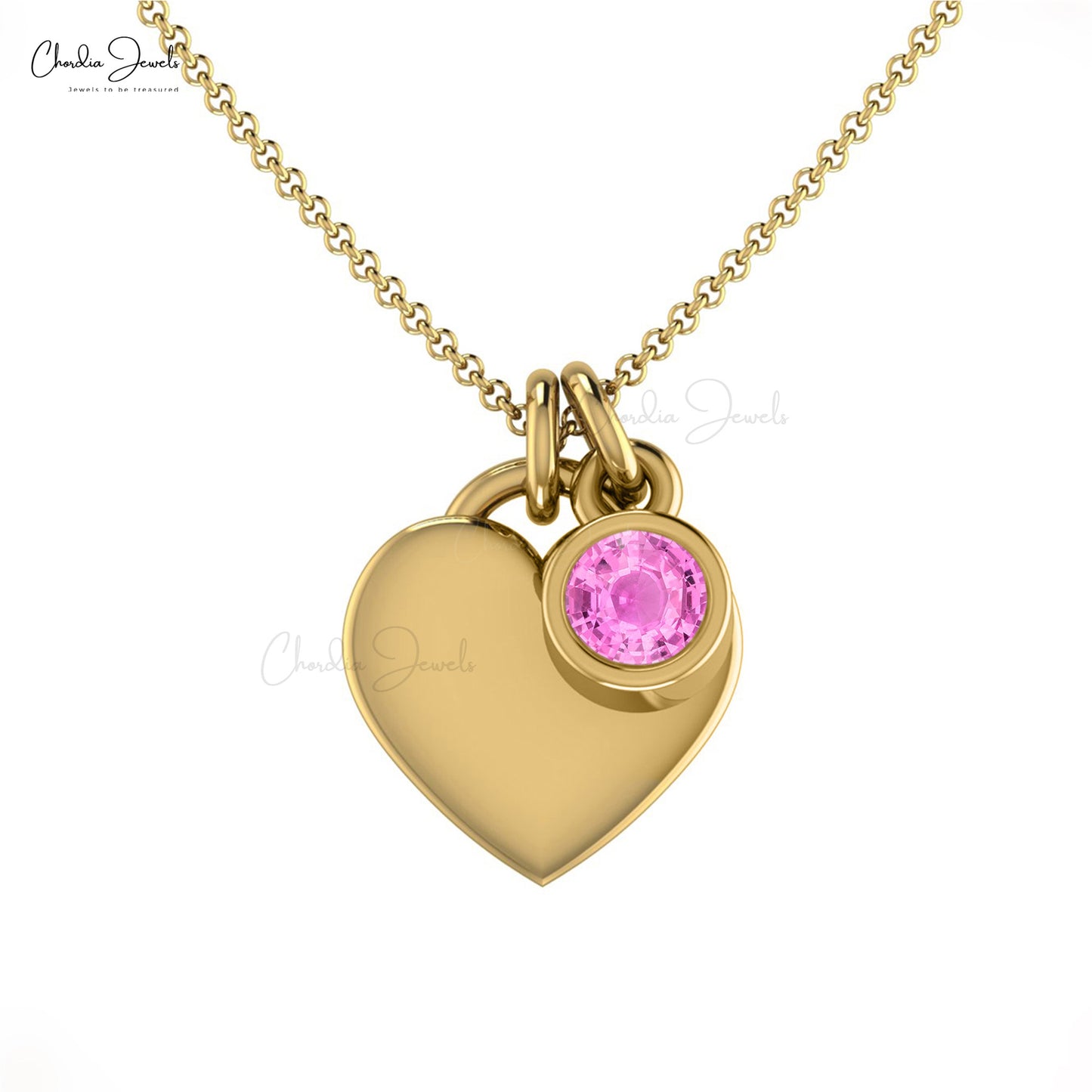 Bezel Set 0.17ct Pink Sapphire Heart Necklace 14k Real Gold Light Weight Solitaire Necklace