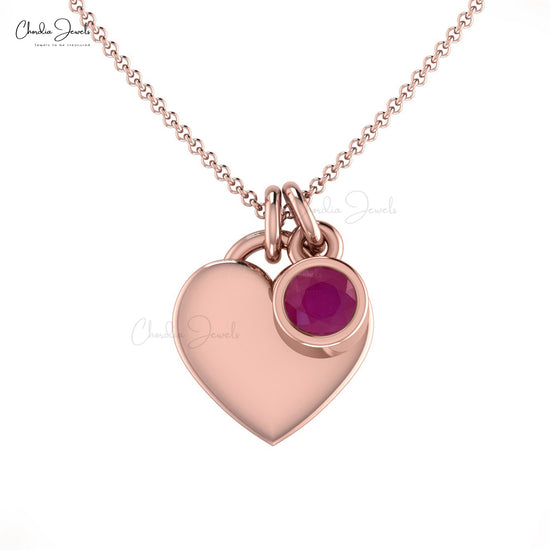 Burmese 0.1ct Ruby Gemstone Necklace 14k Real Gold Heart Shaped Necklace For Anniversary 