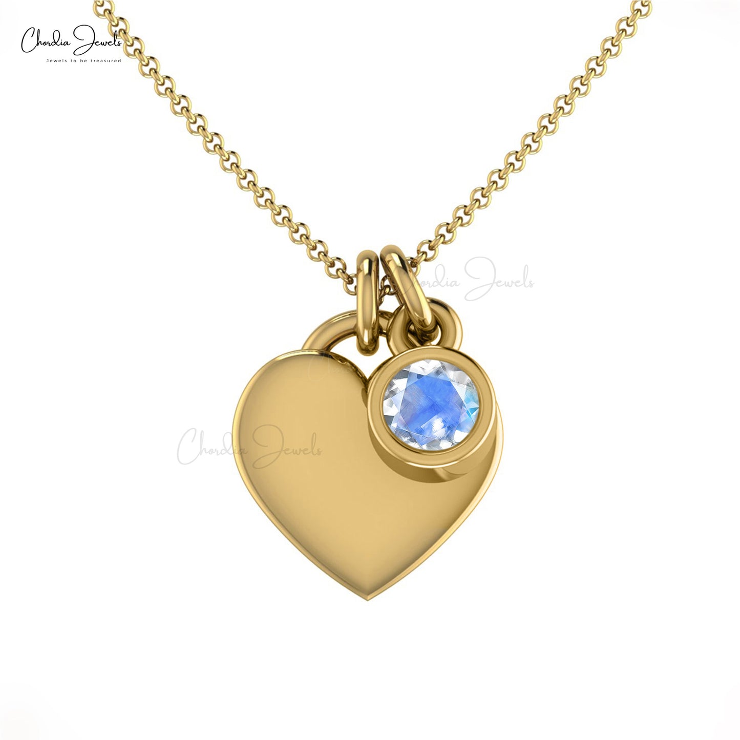 Solid 14k Gold Heart Shape Necklace With 3mm Moonstone June Birthstone Love Jewelry