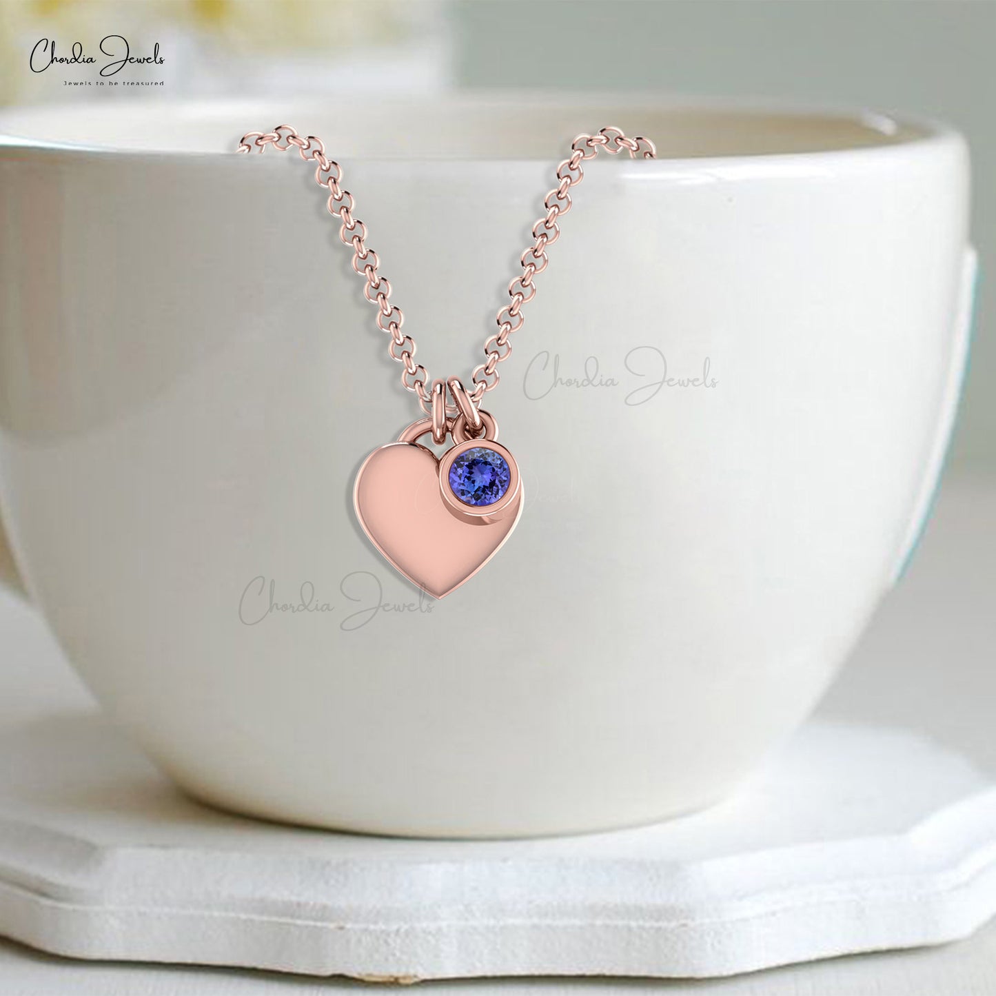 AAA Quality 3mm Round Cut Genuine Tanzanite Heart Shape Necklace 14k Solid Gold December Birthstone Gemstone Jewelry For Anniversary Gift