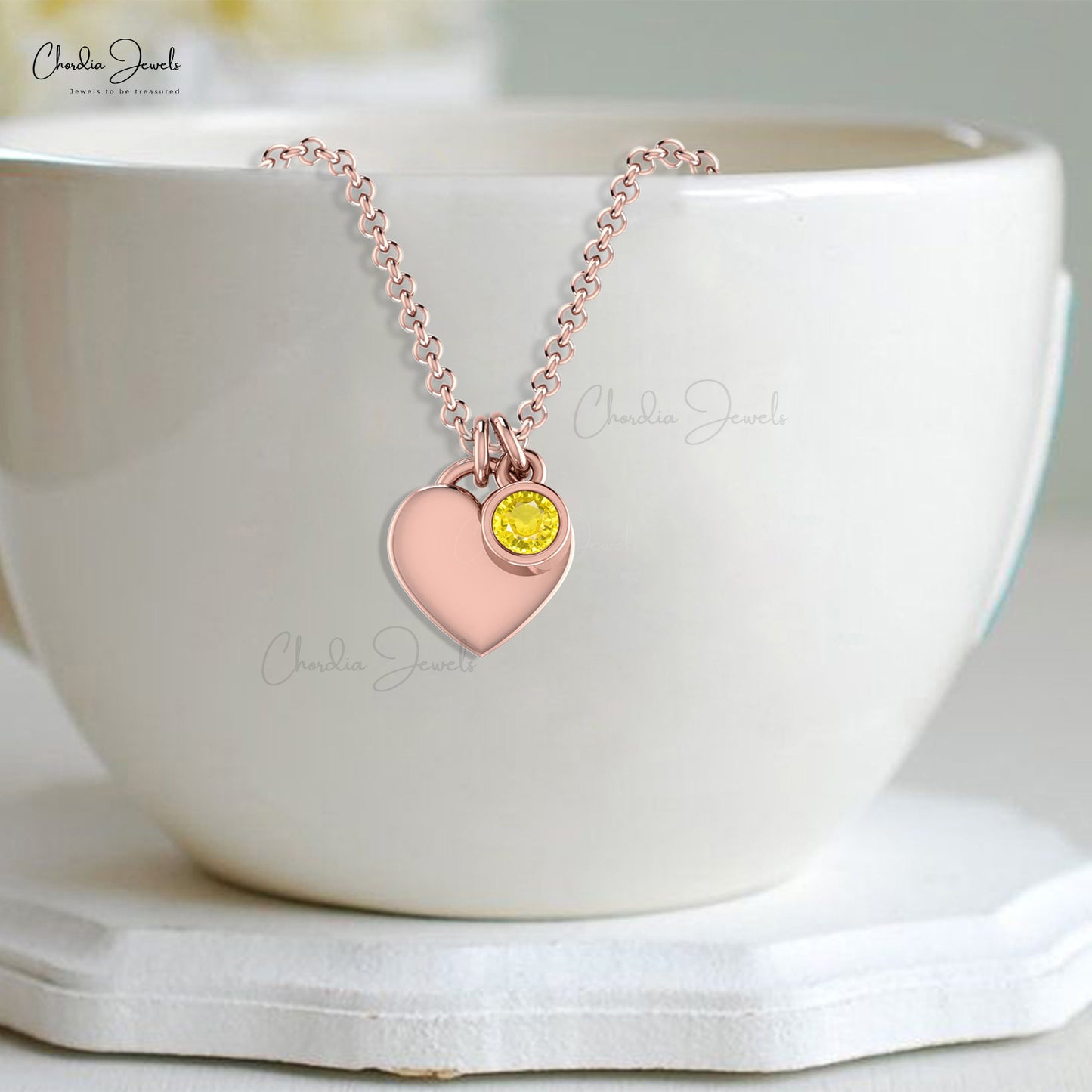 Natural Yellow Sapphire Solitaire Necklace With 3mm Gemstone Bezel Set in 14k Gold Jewelry