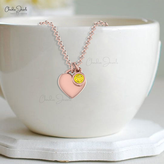 Natural Yellow Sapphire Solitaire Necklace With 3mm Gemstone Bezel Set in 14k Gold Jewelry