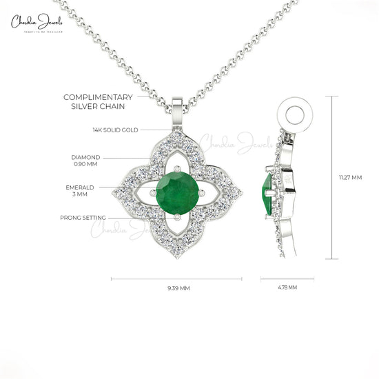 Load image into Gallery viewer, Eye Catching Round Emerald &amp;amp; Diamond Pendant Necklace in 14K Gold
