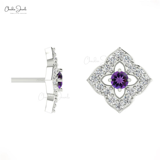 925 Sterling Silver Round Amethyst Flower Stud Earrings - GREAT AMERICAN  JEWELRY ONLINE