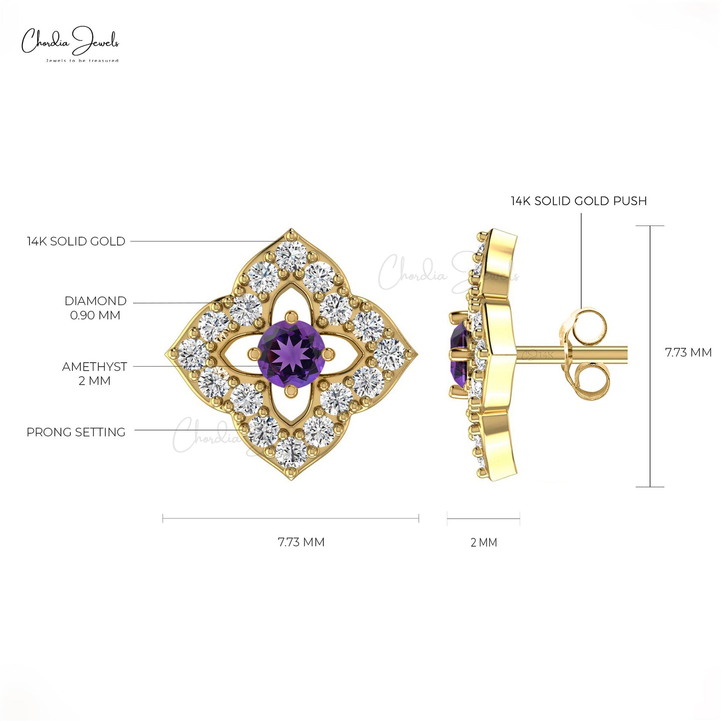 Load image into Gallery viewer, Gold Natural Amethyst Stud Earrings Diamond Accent
