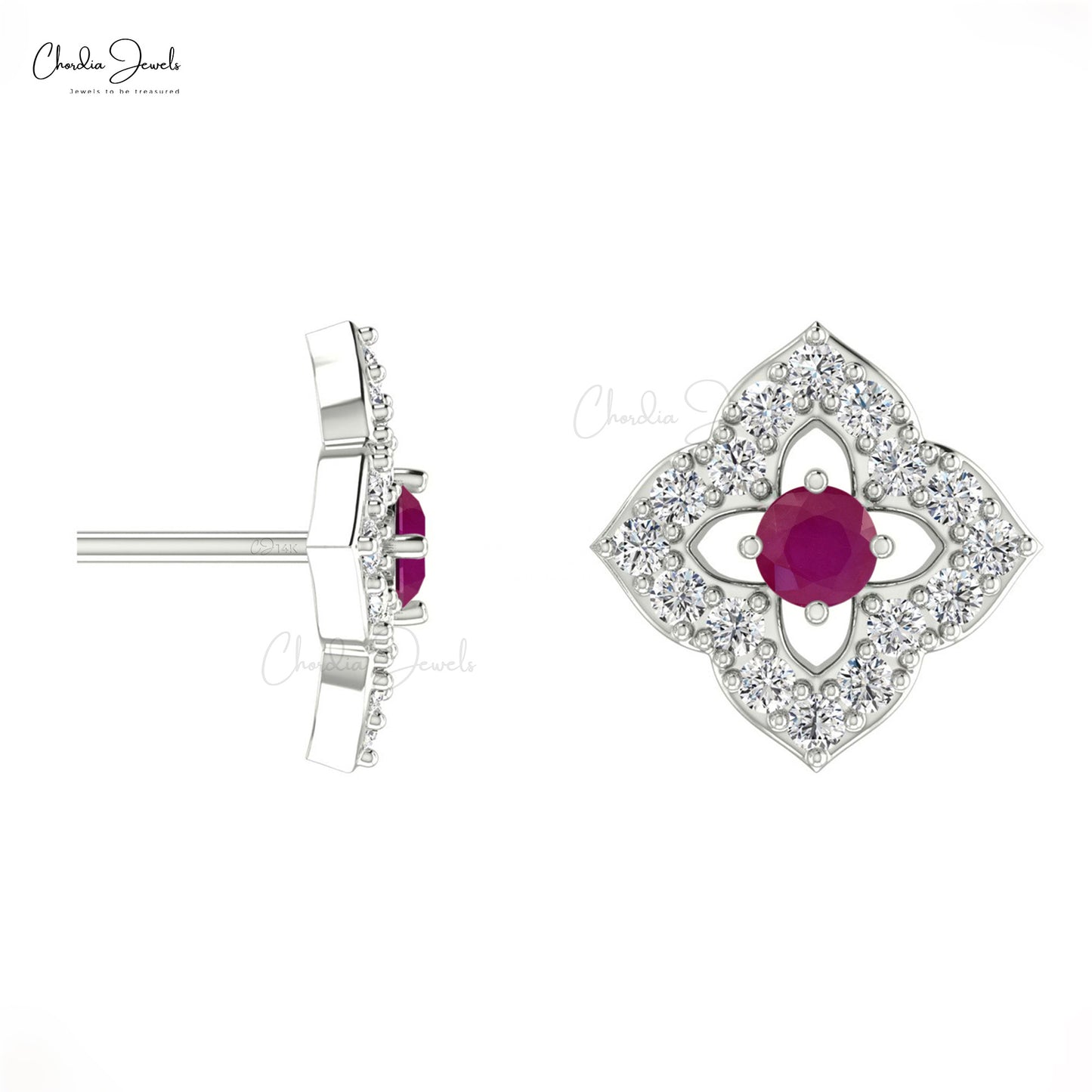 Load image into Gallery viewer, High Class Ruby Stud Earrings with Diamond in 14K Gold

