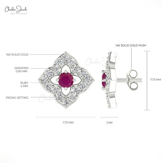 High Class Ruby Stud Earrings with Diamond in 14K Gold