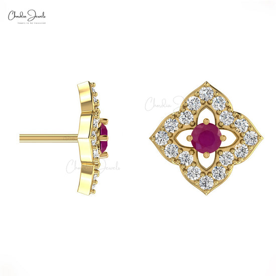 Load image into Gallery viewer, High Class Ruby Stud Earrings with Diamond in 14K Gold
