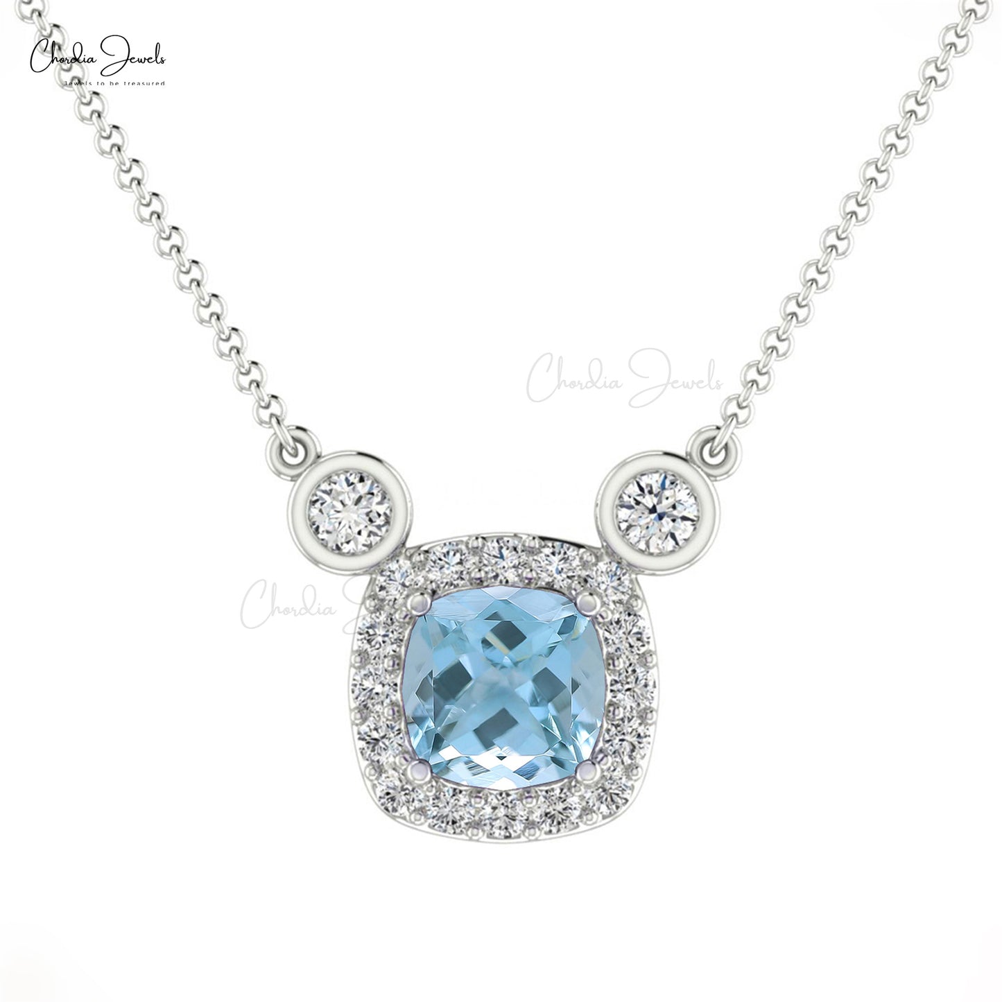 Load image into Gallery viewer, Natural Aquamarine Halo Necklace 14k Solid Gold Diamond Necklaces For Birthday Gift
