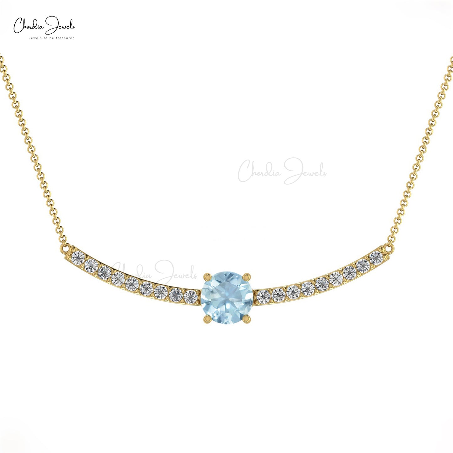 Natural Aquamarine Necklace in 5mm Round Faceted 14k Solid Gold