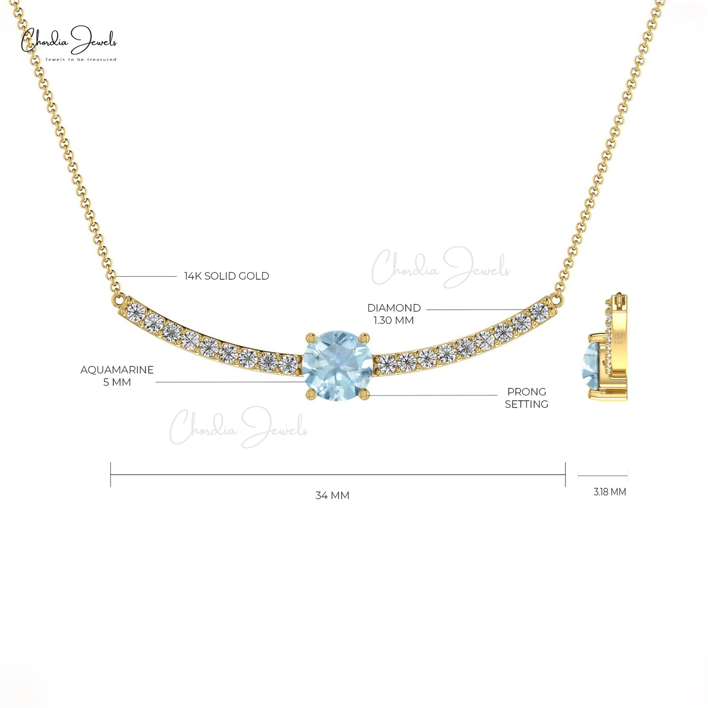 Natural Aquamarine & Diamond Necklace