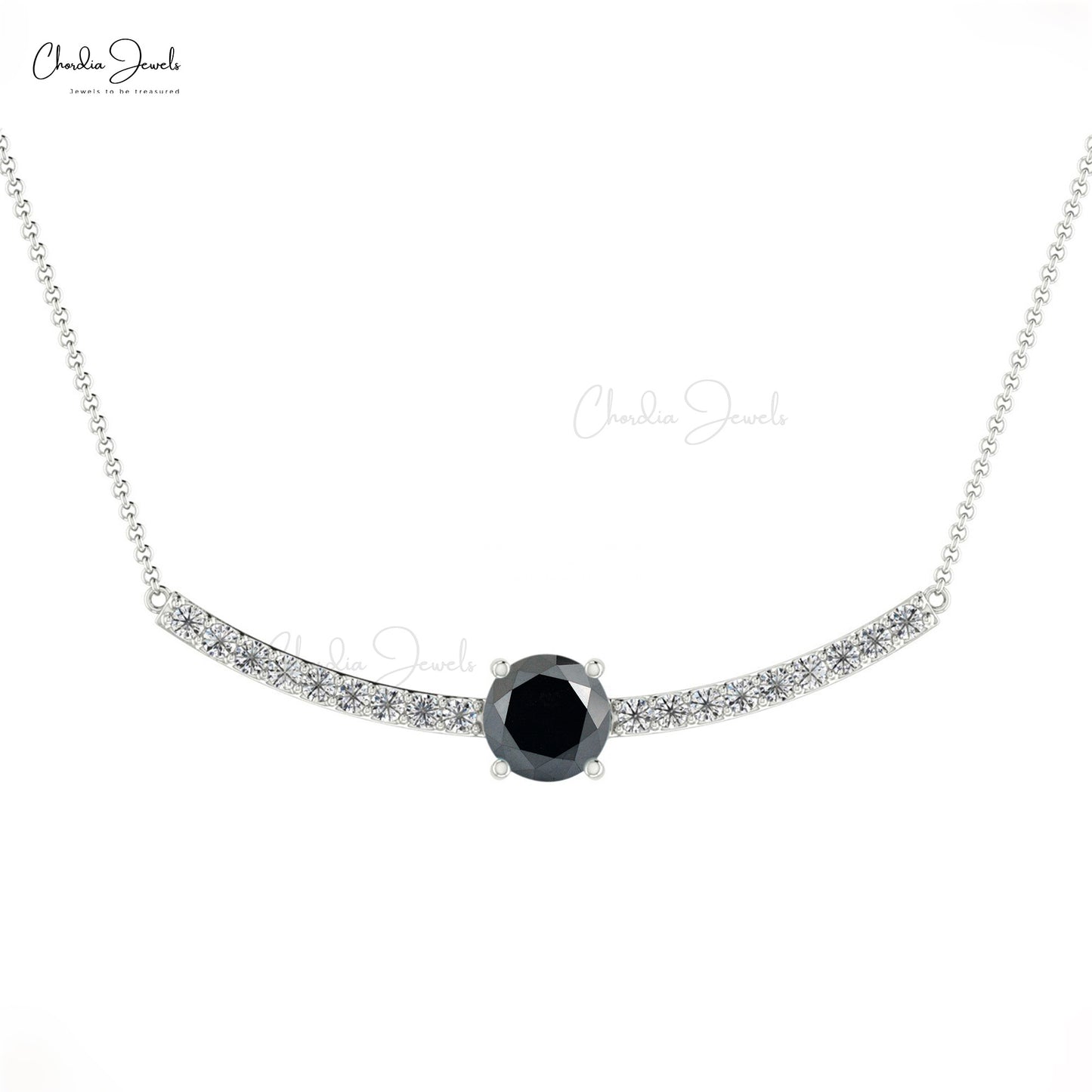 Natural Black Diamond and White Diamond Necklace, 5mm Round April Birthstone Necklace, 14k Solid Gold Statement Necklace Gift for Her