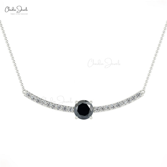 Load image into Gallery viewer, Natural Black Diamond and White Diamond Necklace, 5mm Round April Birthstone Necklace, 14k Solid Gold Statement Necklace Gift for Her
