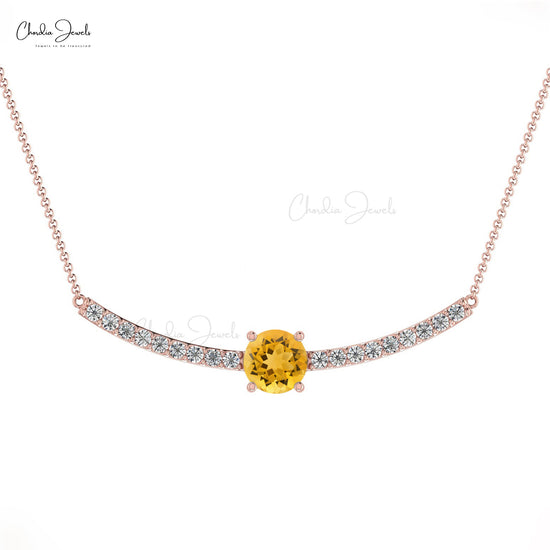 Natural Citrine Statement Necklace, 5mm Round Faceted Gemstone Necklace, 14k Solid Gold November Birthstone Necklace Gift for Her