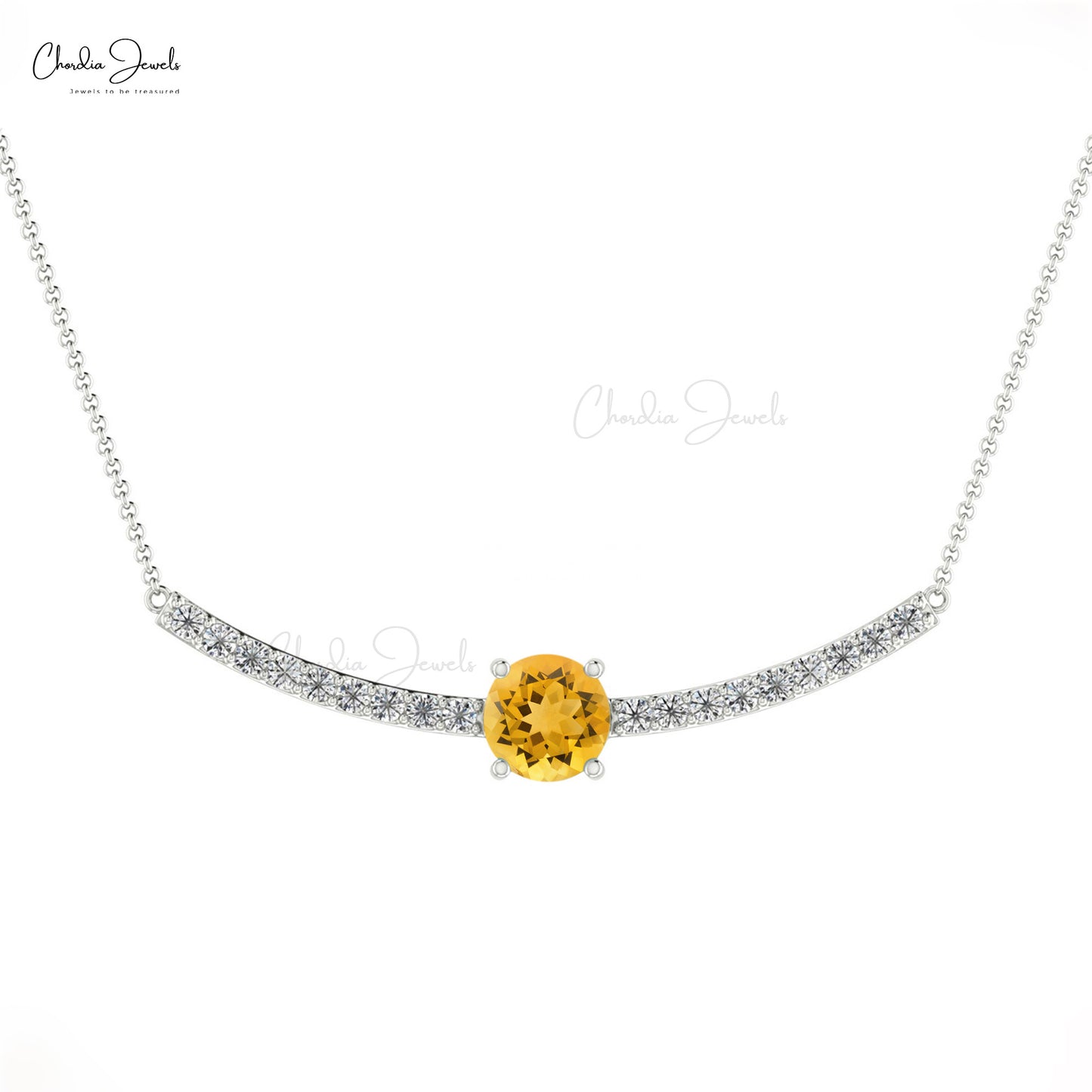 Natural Citrine Statement Necklace, 5mm Round Faceted Gemstone Necklace, 14k Solid Gold November Birthstone Necklace Gift for Her