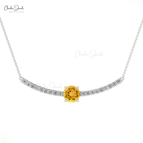 Natural Citrine Statement Necklace, 5mm Round Faceted Gemstone Necklace, 14k Solid Gold November Birthstone Necklace Gift for Her