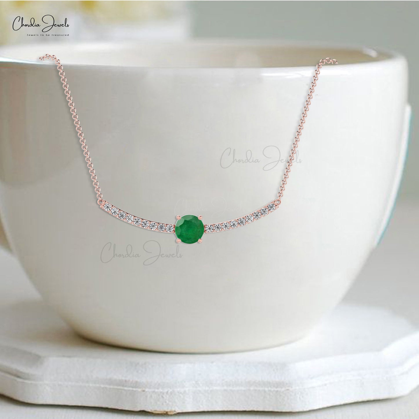 May Birthstone Green Emerald Statement Necklace Pendant Real 14k Gold Natural Diamond Jewelry For Wedding Gift