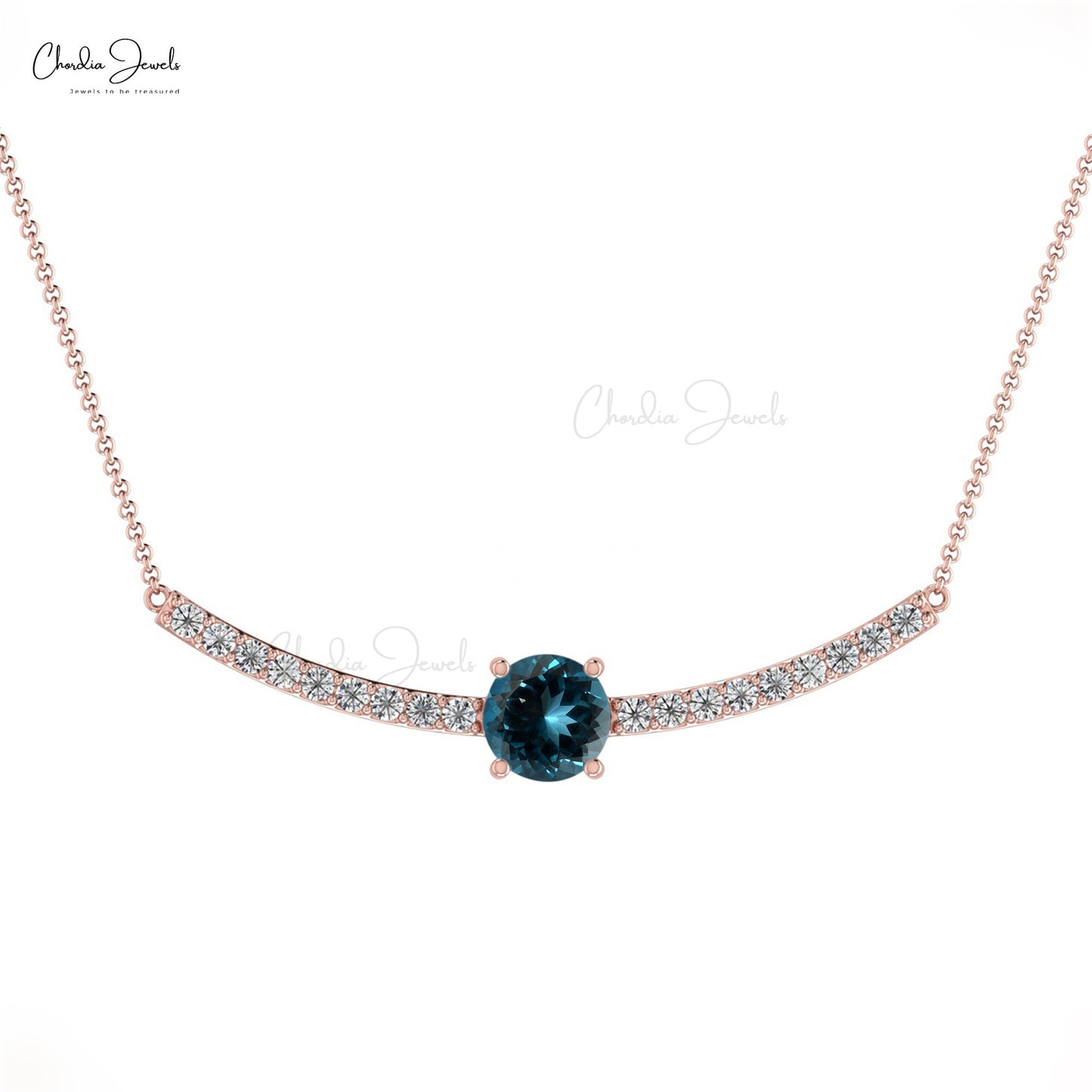 Genuine London Blue Topaz Statement Necklace In Real 14k Gold Diamond Statement Jewelry