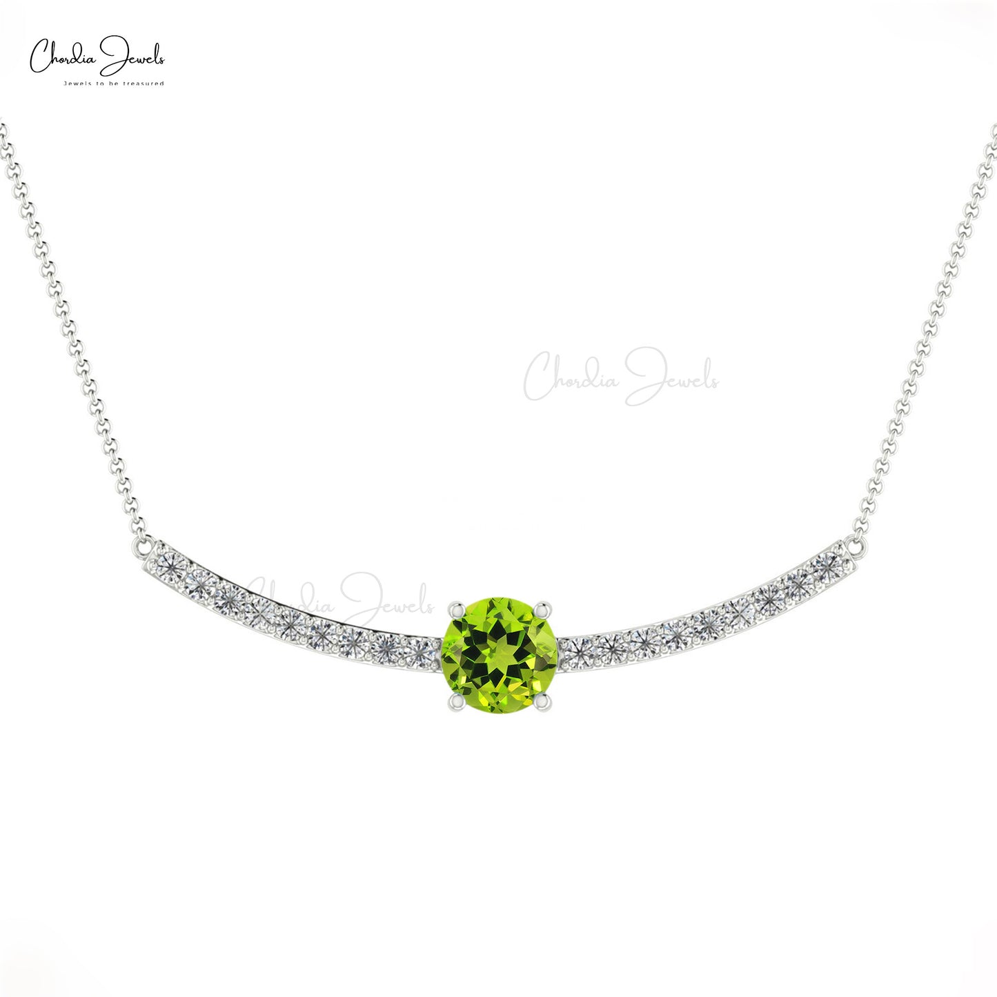 Natural Peridot Statement Necklace, 5mm Round Faceted Gemstone Necklace, 14k Solid Gold Diamond Necklace Gift for Wedding