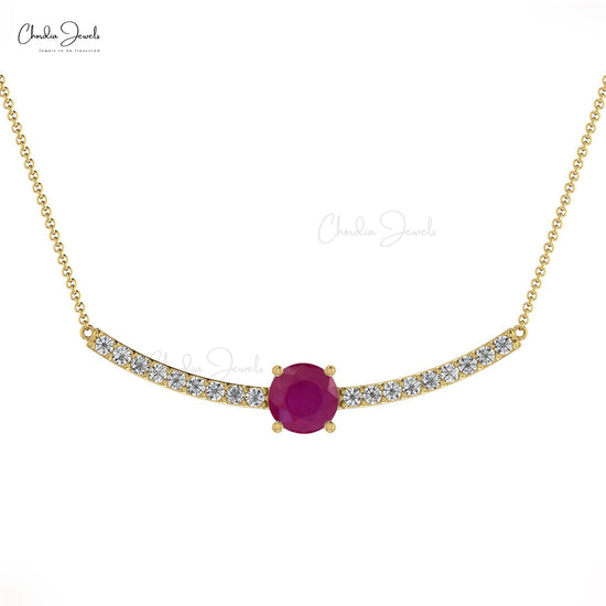 July Birthstone Ruby & Round Diamond Necklace in 14K Gold Fine Jewelry